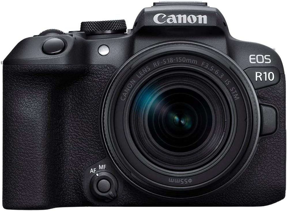 Vista frontal de una cámara Canon EOS R10