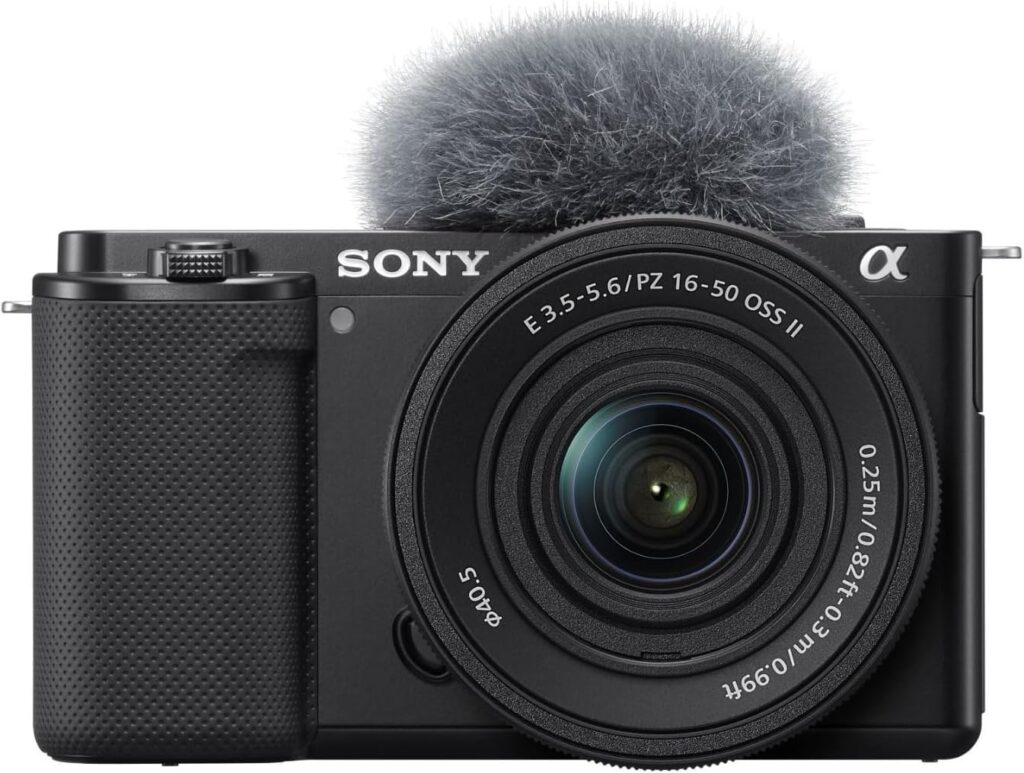 Vista frontal de una cámara Sony ZV-E10